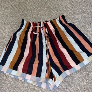 Women’s Paperbag Waist Rolled Hem Striped Shorts